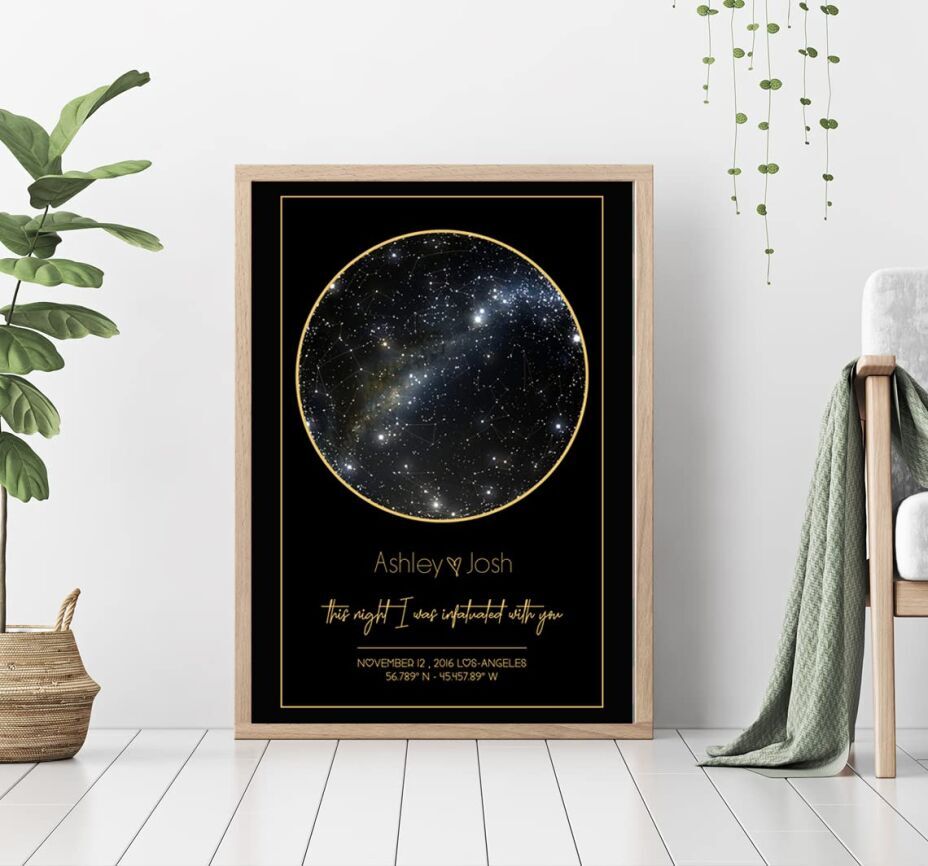 Personalized Star Constellation Map Print in Black Frame