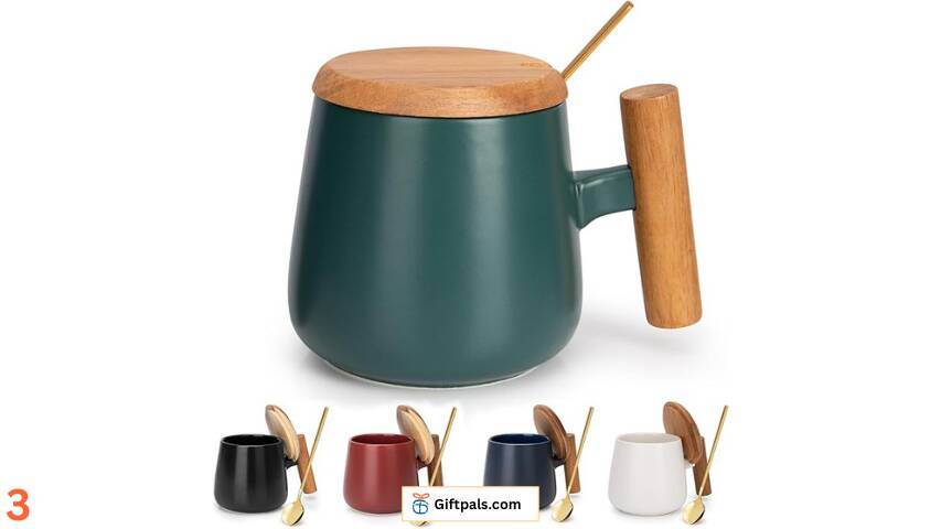 GOOD ALWAYS 14 Oz Ceramic Mug with Lid & Spoon