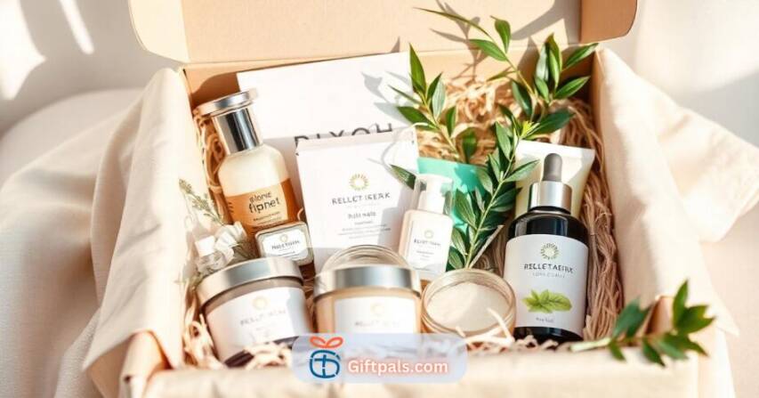 A thoughtful wellness kit featuring eco-friendly products like bamboo items, candles, and organic skincare, ideal for gifting clients who prioritize health and relaxation.