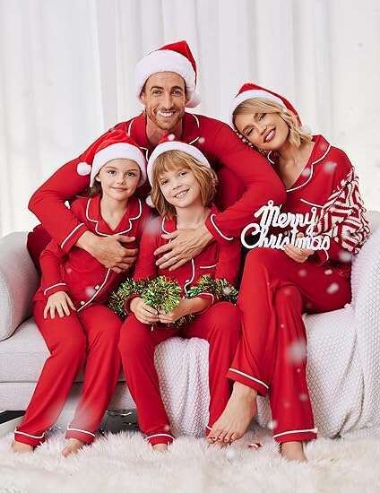 Ekouaer Christmas Family Matching Pajamas Set - Long Sleeve, Red, Women