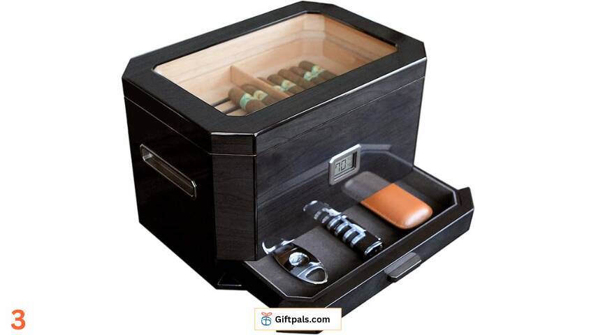 Octodor Large Black Piano Finish Cedar Humidor with Glass Top