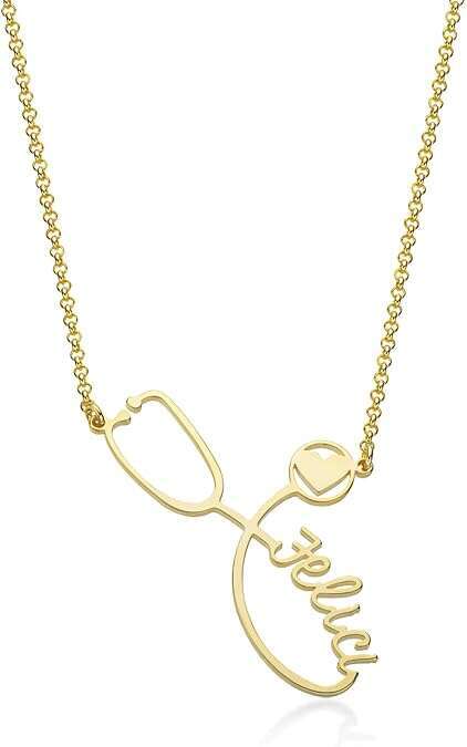 MOTIEL Personalized Stethoscope Name Necklace in 925 Silver & Gold