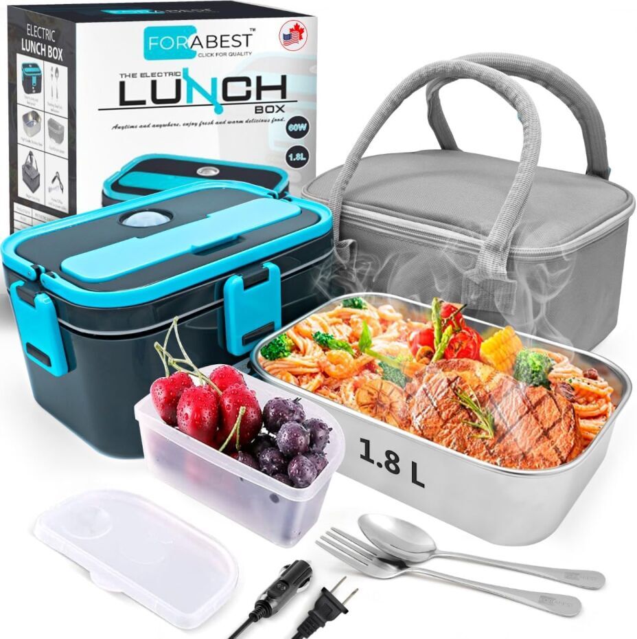 FORABEST 1.8L Electric Lunch Box: Upgraded 50W Portable Food Warmer