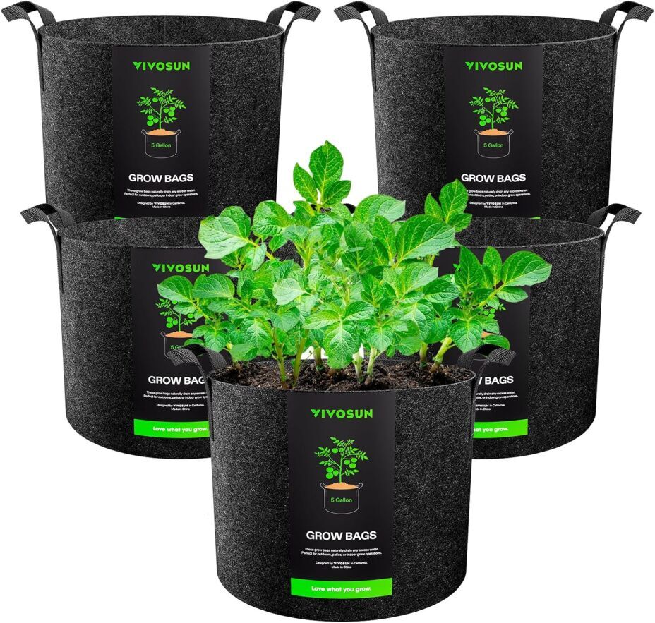 VIVOSUN 5-Pack Heavy Duty 5 Gallon Grow Bags for Plants