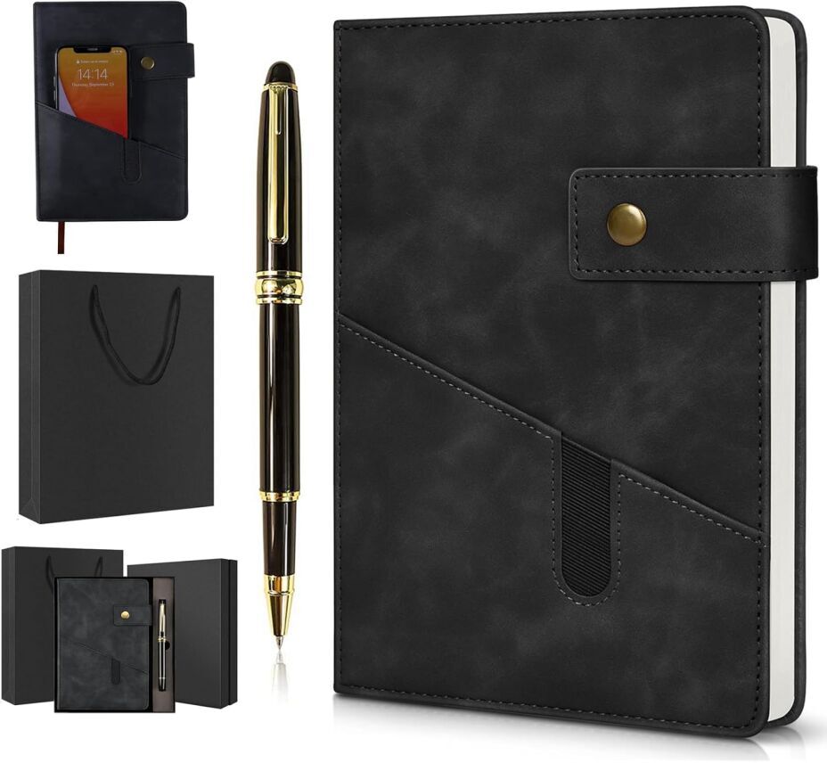 Black A5 Lined Leather Journal Notebook