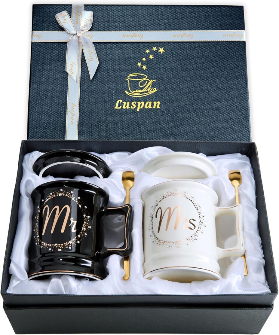 Luspan Wedding Gifts - Mr and Mrs Coffee Mugs