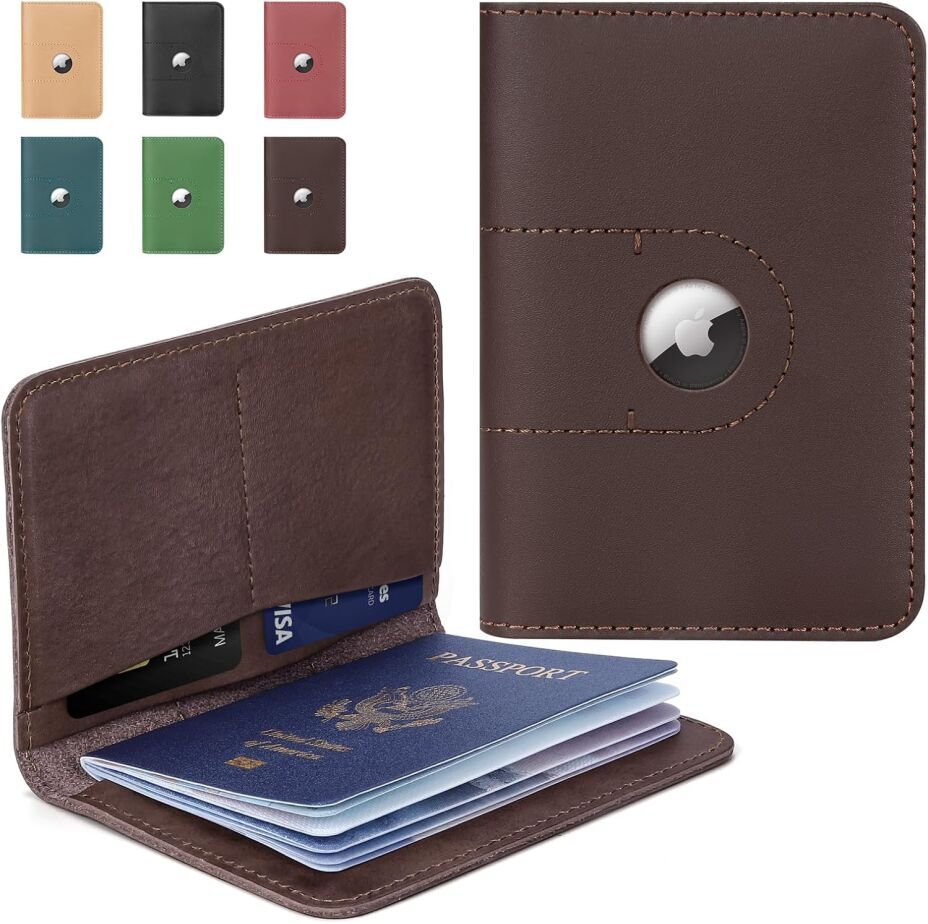 Stylish Leather Passport Holder with Airtag Slot - Perfect Travel Companion