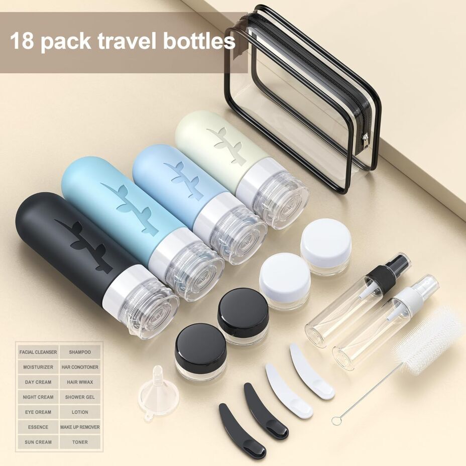 16 Pcs Travel Bottles for Toiletries - Refillable & Leakproof Set