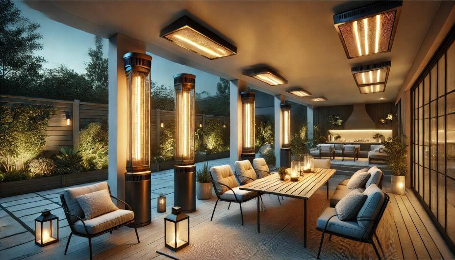 Wall or ceiling-mounted outdoor heaters