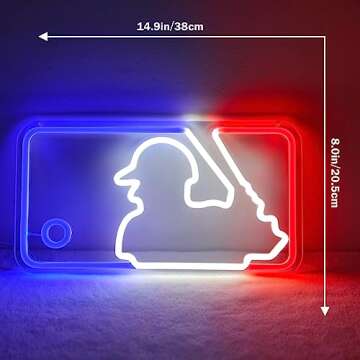 JianJung Baseball Neon Signs Neon Lights Signs Light Up Signs for Wall Dimmable LED Signs for Bedroom Boys Room Sport Club Bar Baseball Neon Wall Signs Light Wall Art Decor