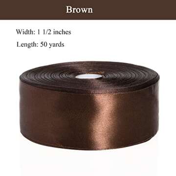 YASEO 1 1/2 Inch Brown Solid Satin Ribbon, 50 Yards Craft Fabric Ribbon for Gift Wrapping Floral Bouquets Wedding Party Decoration