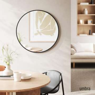 Umbra Hub Round Wall Mirror with Rubber Frame, Modern Style for Bathroom, Entryway, Living Room and More, 37-Inch, Black