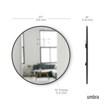 Umbra Hub Round Wall Mirror with Rubber Frame, Modern Style for Bathroom, Entryway, Living Room and More, 37-Inch, Black