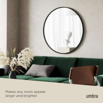 Umbra Hub Round Wall Mirror with Rubber Frame, Modern Style for Bathroom, Entryway, Living Room and More, 37-Inch, Black