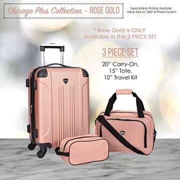 Travelers Club Chicago Hardside Expandable Spinner Luggage, Rose Gold, 3 Piece Set