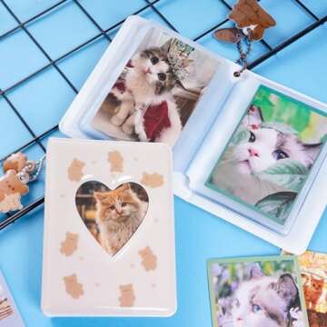 2 Pieces Photocard Binder Album, Mini Photo Album Kpop, 3 Inch Kpop Love Heart Hollow Photocard Binder, Mini Photo Card Book Holder for Collecting With Pendant DIY Keychian 40 Pockets (Style 3)