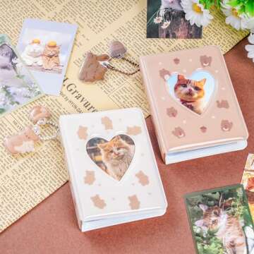 2 Pieces Photocard Binder Album, Mini Photo Album Kpop, 3 Inch Kpop Love Heart Hollow Photocard Binder, Mini Photo Card Book Holder for Collecting With Pendant DIY Keychian 40 Pockets (Style 3)