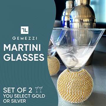 GEMELLO Gemezzi Stemless Martini Glasses Set of 2, Gold Stemless Cocktail Glass, Crystal Ball Base in Elegant Box, Perfect Bar Accessories for Margarita, Manhattan, Cosmos, Mixed Drinks, and Desserts