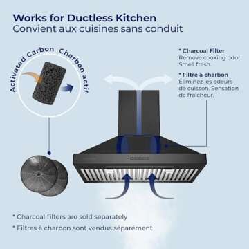 Hauslane | Chef Series 30" WM-590 | Black Stainless Steel Fingerprint and Smudge Resistant | 3 Speed Wall Mount Kitchen Fan | Easy Clean Baffle Filters, LED | Duct or Ductless Options