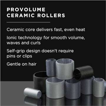 Fromm ProVolume 2" Self-Grip Ceramic Ionic Thermal Hair Rollers, 3 Count, Large Salon Quality Hair Curlers for Medium to Long Length Hair and Curtain Bangs