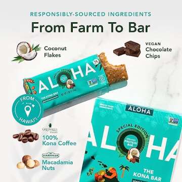 ALOHA Organic Plant Based Protein Bars | The Kona Bar - Special Edition | 6 Count, 1.98oz Bars | Vegan, Low Sugar, Gluten Free, Paleo, Low Carb, Non-GMO, Stevia Free, Soy Free, No Erythritol