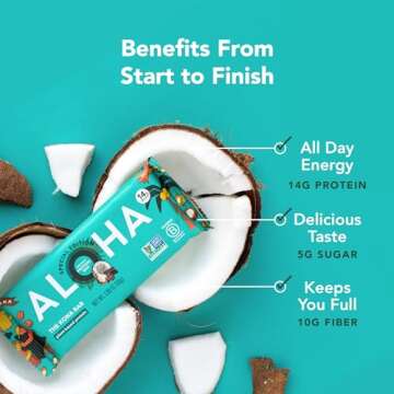 ALOHA Organic Plant Based Protein Bars | The Kona Bar - Special Edition | 6 Count, 1.98oz Bars | Vegan, Low Sugar, Gluten Free, Paleo, Low Carb, Non-GMO, Stevia Free, Soy Free, No Erythritol