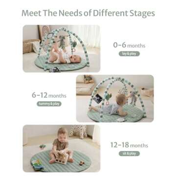 Blissful Diary Baby Play Gym Mat, Tummy Time Mat with 6 Detachable Toys for Stage-Based Sensory & Motor Skill Development, Baby Activity Mat Easy to Install & Clean, Baby Essentials Gift, Sage Green