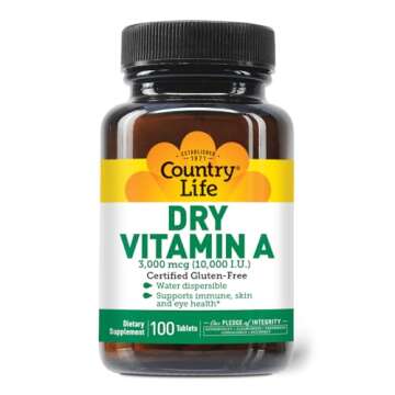 Country Life Vitamin A 10,000 IU - Immune Support, Skin & Eye Health Supplement, Certified Gluten-Free, Vegan, Halal, Kosher, 50% Beta-Carotene & 50% Retinyl Palmitate, Easy Absorption - 100 Softgels