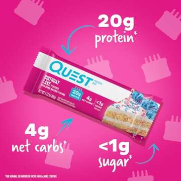 Quest Nutrition Birthday Cake Protein Bars, High Protein, Low Carb, Gluten Free, Keto Friendly, 12 Count