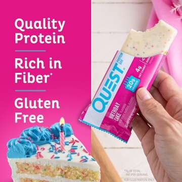 Quest Nutrition Birthday Cake Protein Bars, High Protein, Low Carb, Gluten Free, Keto Friendly, 12 Count