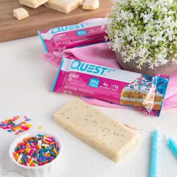 Quest Nutrition Birthday Cake Protein Bars, High Protein, Low Carb, Gluten Free, Keto Friendly, 12 Count