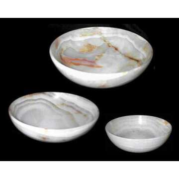 Khan Imports Large White Onyx Stone Bowl, Decorative Marble Fruit Bowl Centerpiece - 12 Inch