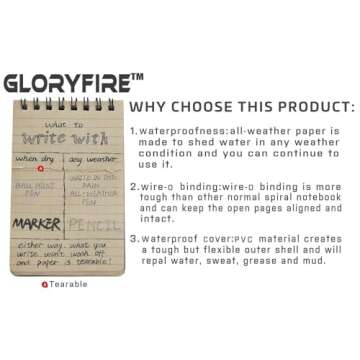 GLORYFIRE Waterproof Notebook Tactical All-Weather Spiral Memo Paper Notepad with Waterproof Grid Paper for Outdoor Activities Recording 3"x5" (5pcs)