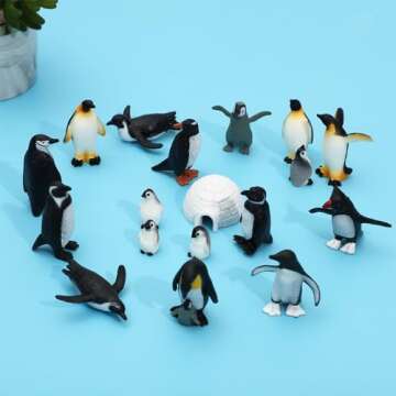 ONEST 18 Pieces Mini Penguin Figurines Toy Set Realistic Arctic Animals Toys Penguin Cake Toppers Polar Small Penguin Figures for Kids Birthday Gift