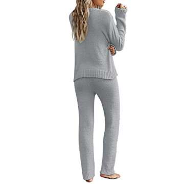 luvamia Women's Casual Solid Color Pajama Sets Long Sleeve Tops And Pants Long Pj Sets Joggers Loungewear Sleepwear Nightwear Women Pajama Sets Casual Two Piece Outfits For Women Grey Medium