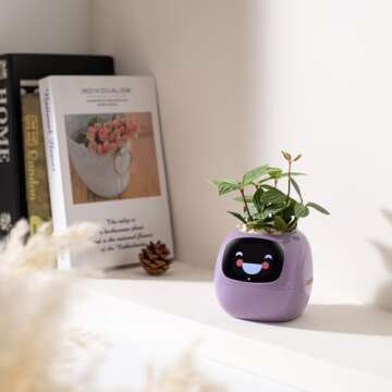 PLANTSIO Smart pet Planter Robot Guidance on Plant Care with Emojis, Adorable Plant Companion with Rich Gesture Interaction, Neat Desk Setup Gift (Purple)