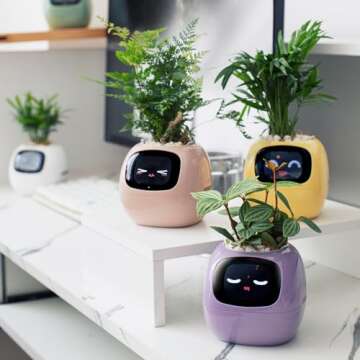 PLANTSIO Smart pet Planter Robot Guidance on Plant Care with Emojis, Adorable Plant Companion with Rich Gesture Interaction, Neat Desk Setup Gift (Purple)