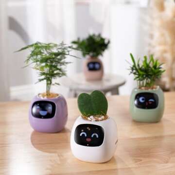 PLANTSIO Smart pet Planter Robot Guidance on Plant Care with Emojis, Adorable Plant Companion with Rich Gesture Interaction, Neat Desk Setup Gift (Purple)