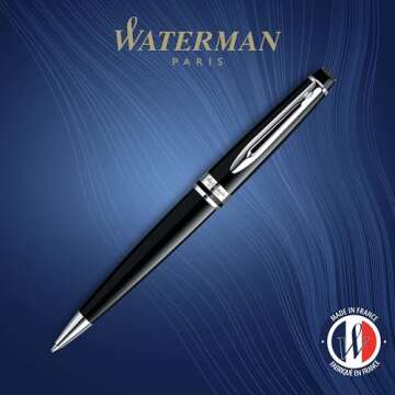 Waterman Expert Ballpoint Pen in Gloss Black & Chrome Trim - Medium Tip, Blue Ink, Gift Box