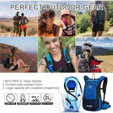 15L Insulated Hydration Backpack Pack with 2L Water Bladder Lightweight Hiking Backpack Bag for Women Men Daypack for Hiking Running Festival Camping Biking (Blue)