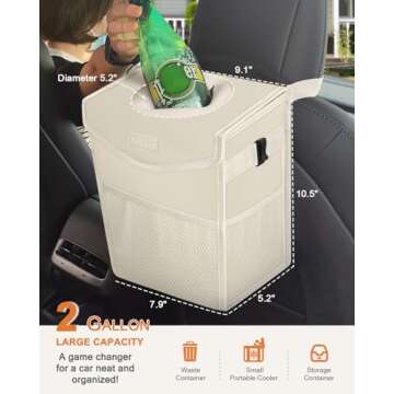 Pritent Car Trash Can with Lid, Cute Leakproof Car Trash Garbage Bag Hanging Vehicle Trash Bin Small Portable Automotive Garbage Cans Organizer for Back/Front Seat(Trapezoid,Beige