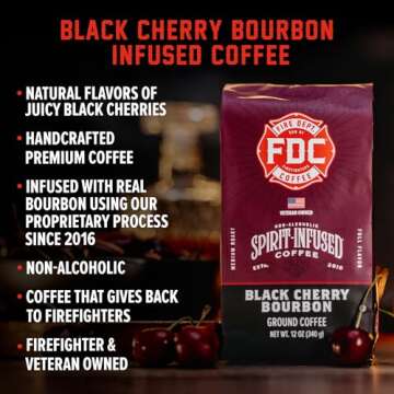 Fire Department Coffee - Black Cherry Bourbon Coffee - Gives Back to Firefighters - Premium Bourbon Infused Ground - Non-Alcoholic - Roasted in the USA - Veteran Owned - 12 oz