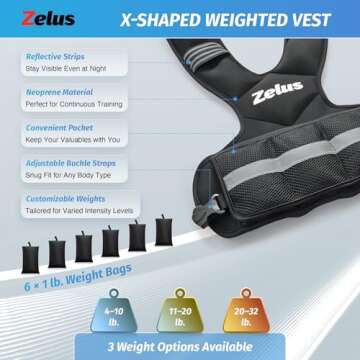 ZELUS Weighted Vest for Men and Women | 4-10lb/11-20lb/20-32lb Vest with 6 Ironsand Weights for Home Workouts | Adjustable Body Weight Vest Exercise Set for Cardio and Strength Training (4-10 lb.)