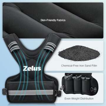 ZELUS Weighted Vest for Men and Women | 4-10lb/11-20lb/20-32lb Vest with 6 Ironsand Weights for Home Workouts | Adjustable Body Weight Vest Exercise Set for Cardio and Strength Training (4-10 lb.)