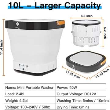 Portable Washing Machine - Foldable Mini Small Portable Washer Washing Machine with Drain Basket for Apartment, Laundry, Camping, RV, Travel, Underwear, Personal, Baby - (110V-200V) - White