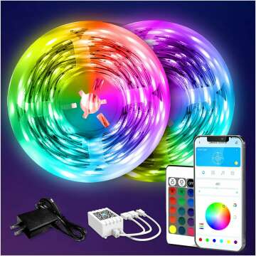 DAYBETTER LED Strip Lights 130ft (2 Rolls of 65.6ft), Color Changing Lights Strip for Bedroom, Desk, Indoor, Room Bedroom, Girl Boy Brithday Gifts RGB Decor with Remote and 24V Power Supply