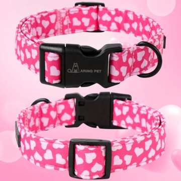 ARING PET Valentine's Day Dog Collar-Cotton Pink Heart Dog Collars, Adjustable Valentine Heart Pet Collars Puppy Collar with Quick Release Buckle for Girl&Boy Dogs