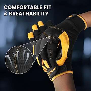 JUMPHIGH Safety Work Gloves, Men's Utility Mechanic Working Gloves for All Purpose, Touchscreen Compatible, Flexible Breathable Fit, Padded Knuckles & Palm (Yellow/M)