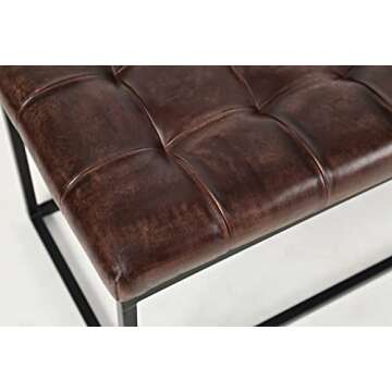 Jofran 1730-78 Global Archive 55''Lx17.5''Wx17.5''H Mid-Century Modern Genuine Leather Bench Pre-Assembled, Dark Sienna