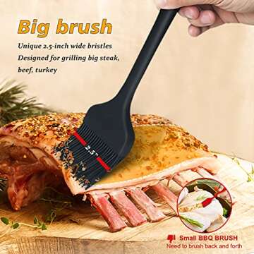 Walfos 3 Size Basting Brush, High Heat Resistant Silicone Pastry Brushes for Barbecue, Baking, Kitchen Cooking, Desserts- Strong Stainless Steel Core Technology